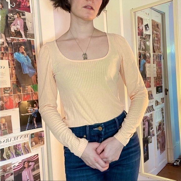 ANTHROPOLOGIE Puffed Sleeve Shirt in Creamsicle XS - Picture 7 of 7